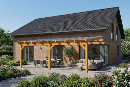 Terrassenüberdachung Holz 500x500cm Doppelsteg eiche-hell