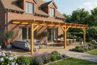 Terrassenüberdachung Holz 700x400cm Doppelsteg eiche-hell