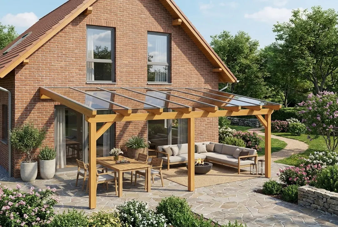 Terrassenüberdachung Holz 700x350cm VSG eiche-hell