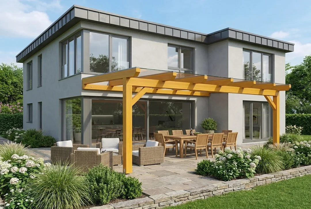 Terrassenüberdachung Holz 400x400cm VSG eiche-hell