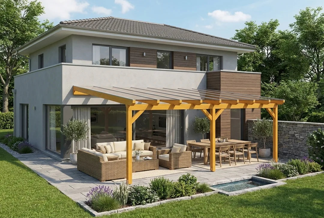 Terrassenüberdachung Holz 600x250cm VSG eiche-hell