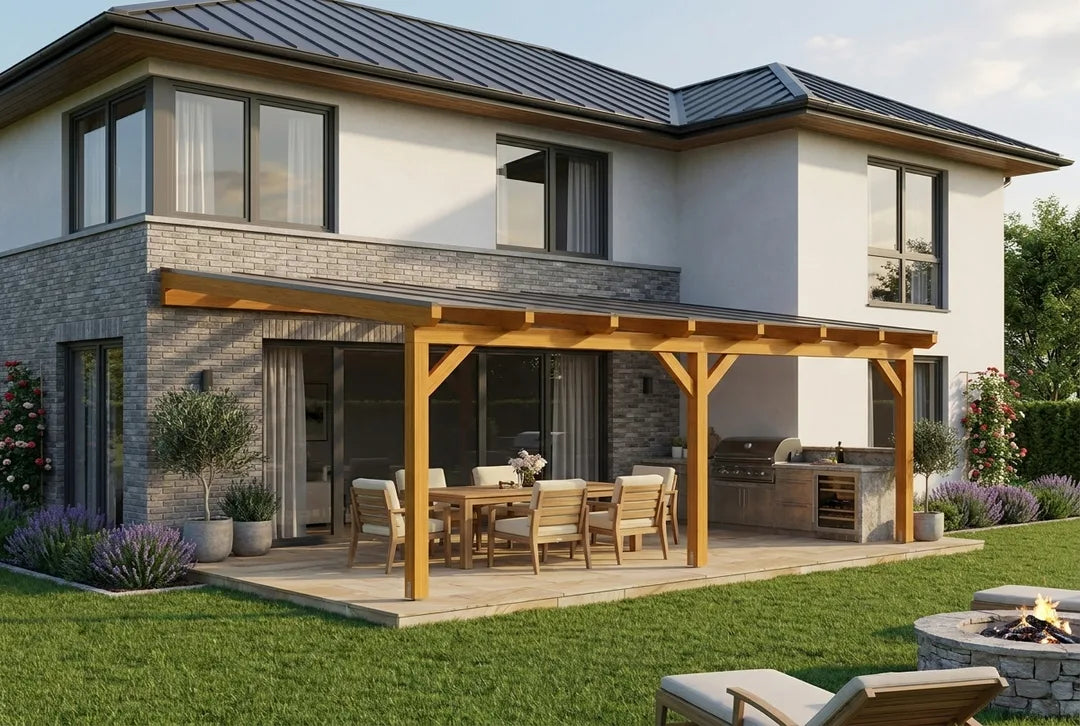 Terrassenüberdachung Holz 700x450cm VSG eiche-hell