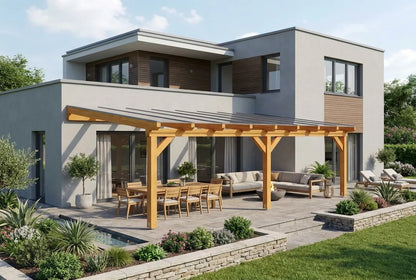 Terrassenüberdachung Holz 600x400cm Doppelsteg eiche-hell