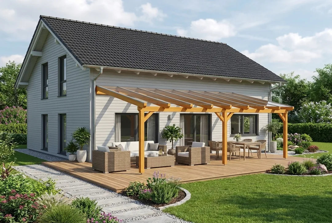 Terrassenüberdachung Holz 500x500cm VSG eiche-hell