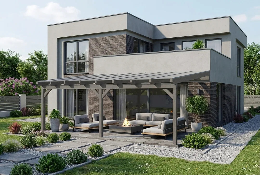 Terrassenüberdachung Holz 500x450cm Doppelsteg graphitgrau