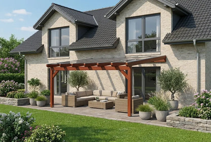 Terrassenüberdachung Holz 400x450cm VSG teak