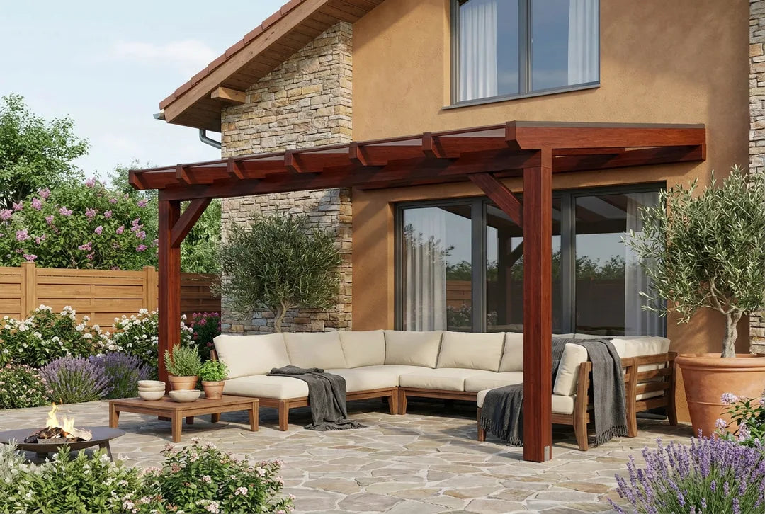 Terrassenüberdachung Holz 400x350cm Doppelsteg teak