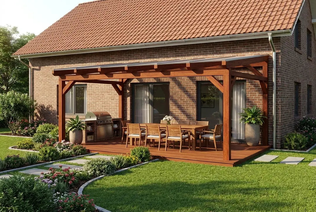Terrassenüberdachung Holz 400x400cm Doppelsteg teak