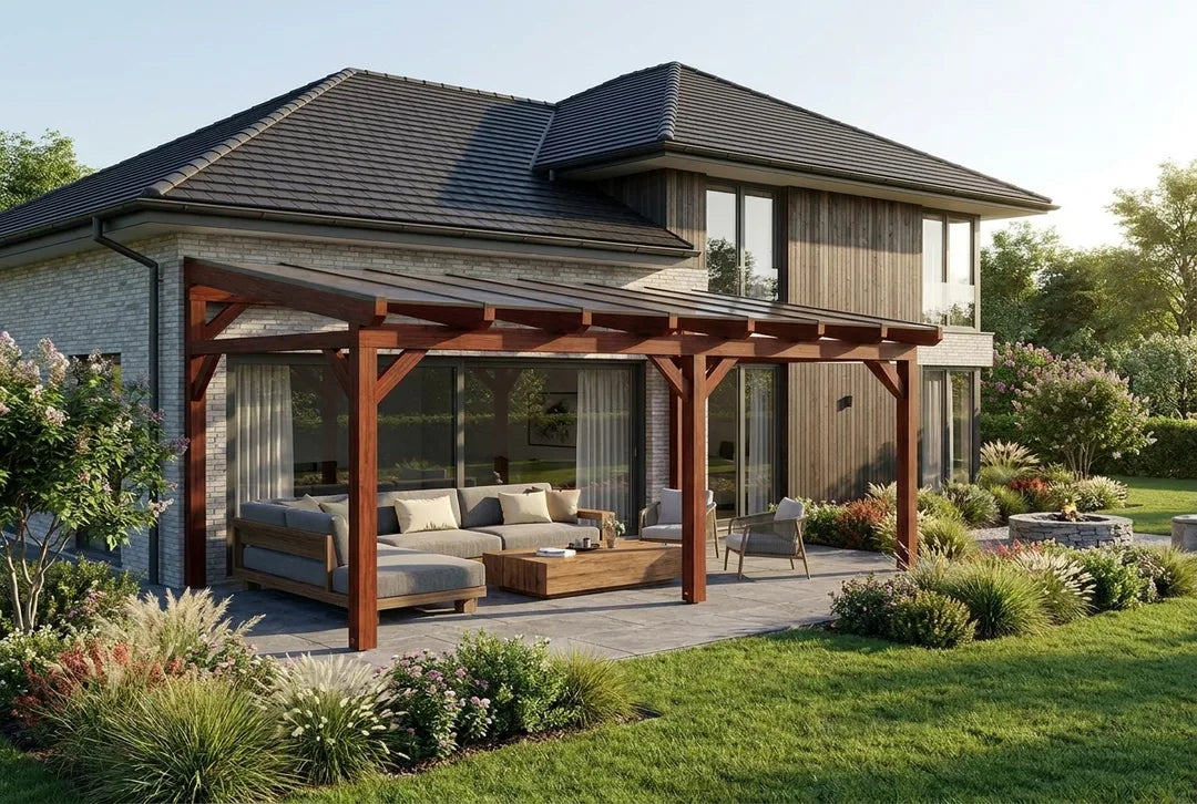 Terrassenüberdachung Holz 500x350cm Doppelsteg teak