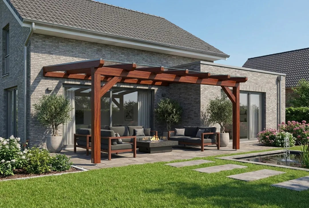 Terrassenüberdachung Holz 400x250cm VSG teak
