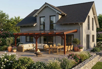 Terrassenüberdachung Holz 600x250cm VSG teak