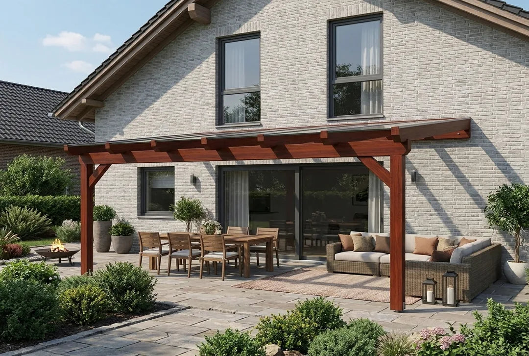 Terrassenüberdachung Holz 400x300cm VSG teak