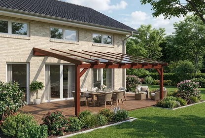 Terrassenüberdachung Holz 400x500cm VSG teak