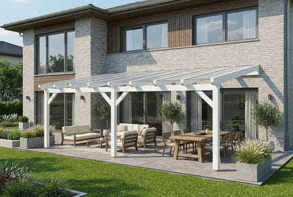 Terrassenüberdachung Holz, weiß, 6x4,5 m, VSG