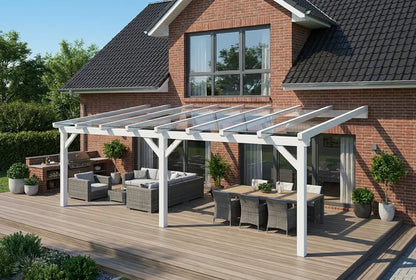 Terrassenüberdachung Holz 800x250cm VSG weiß