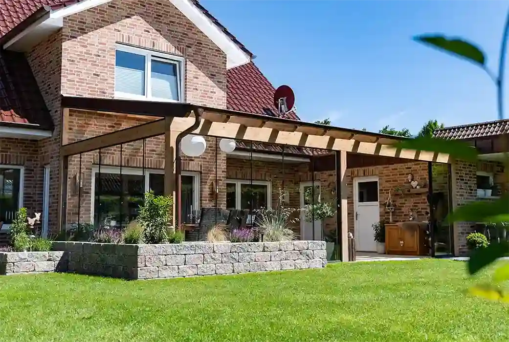 Terrassenüberdachung Holz 400x500cm VSG Natur