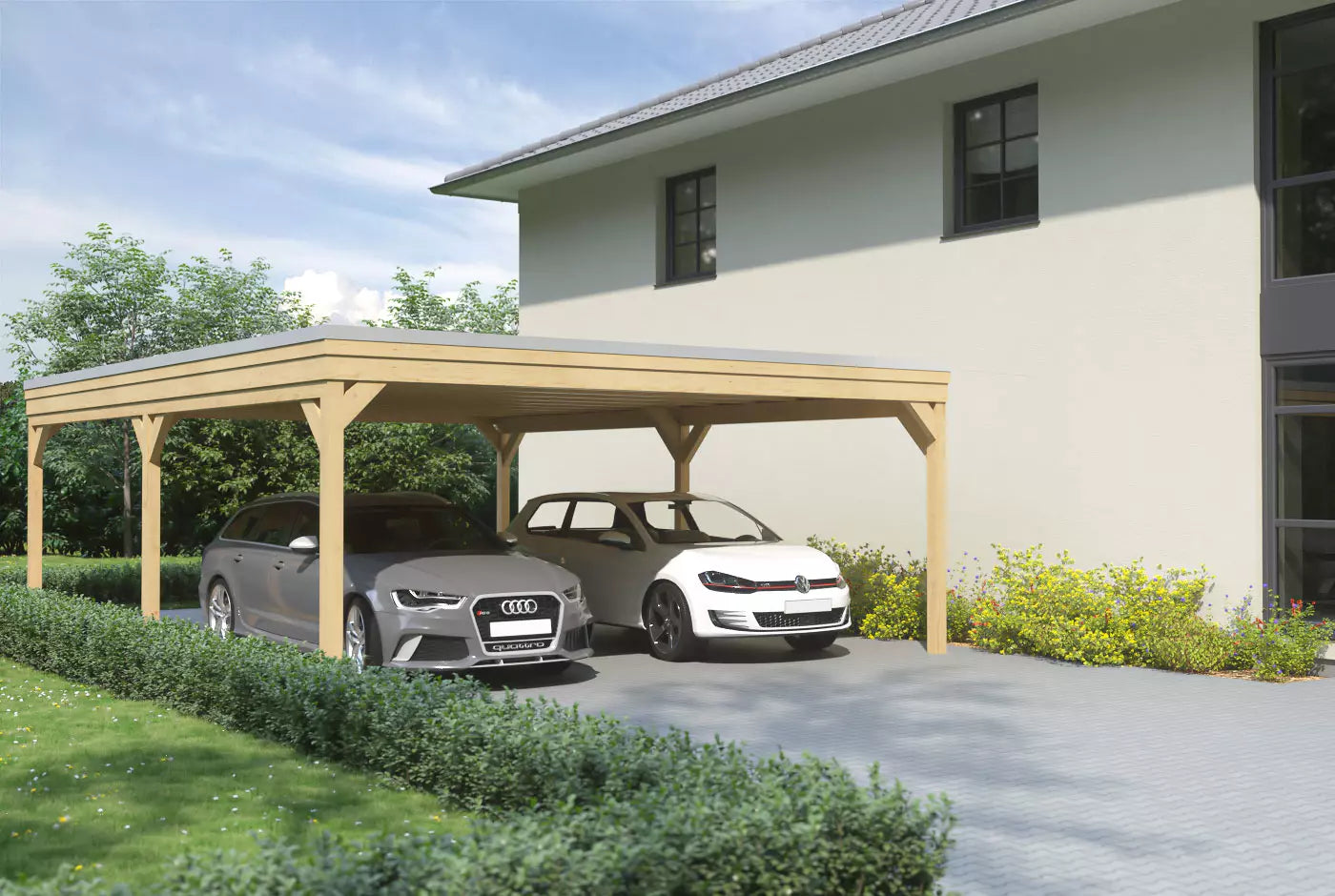 Flachdachcarport aus Leimholz 6x6m