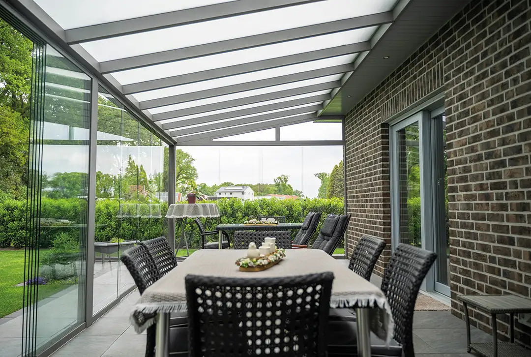 Terrassenüberdachung Alu, grau, 6x2,5 m, VSG