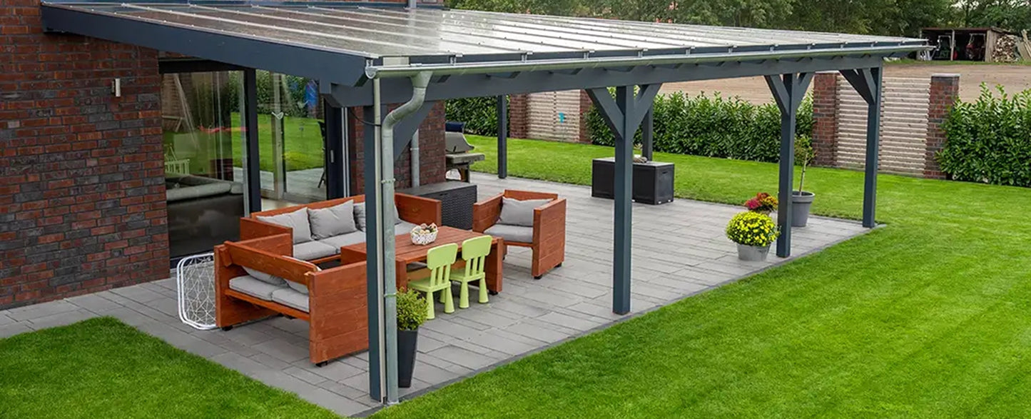Terrassenüberdachung Holz 600x500cm VSG Natur