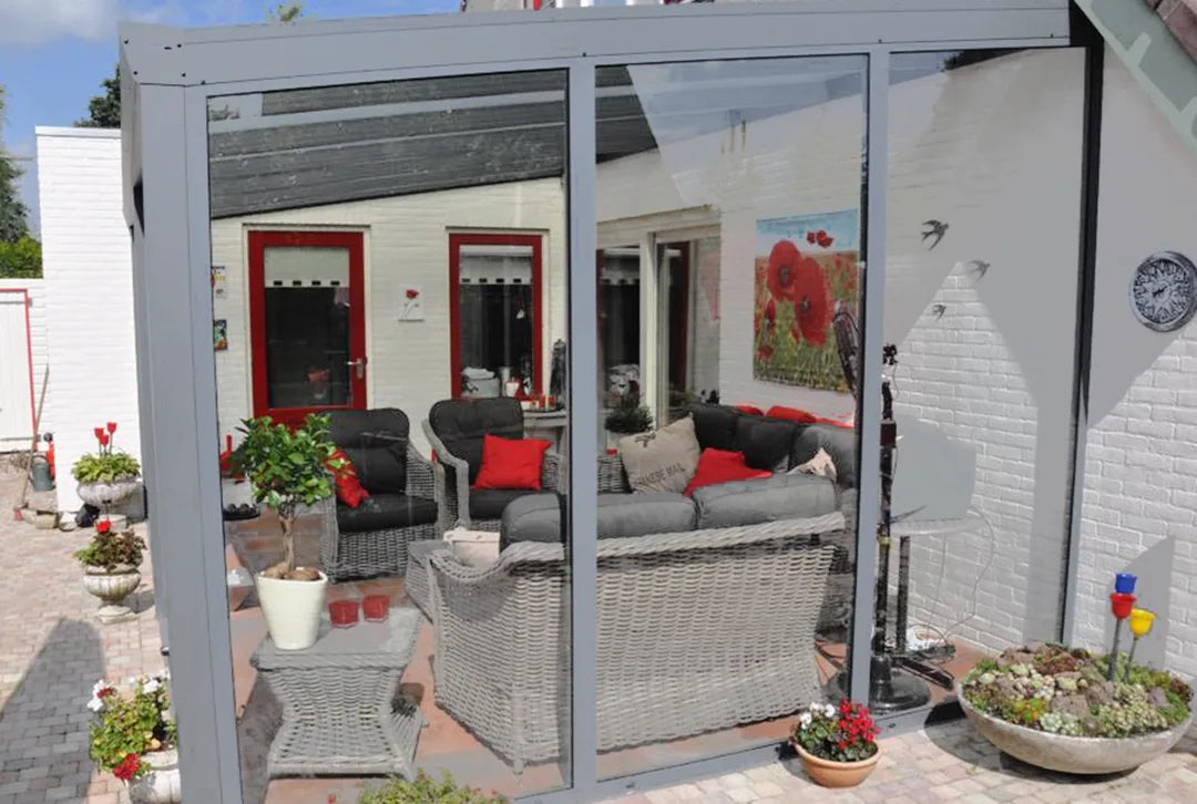 Feste Seitenwand grau (RAL9007) inkl. Sicherheitsglas