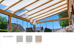 Terrassenüberdachung 6x3,5m Holz Wandanbau LIMITED EDITION inklusive Seilspannmarkise